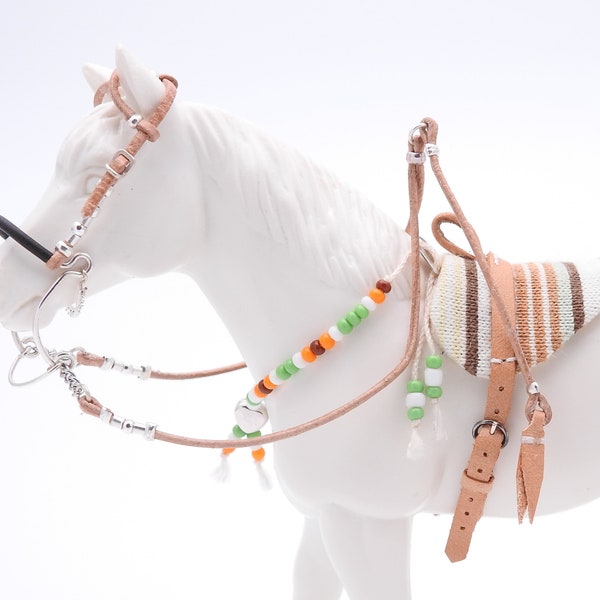 Western Brown Bareback Pad Hackamore Bride de têtière avec perles de rythme pour chevaux modèles de taille Schleich Pferde Chevaux Paard Caballo Cavallo