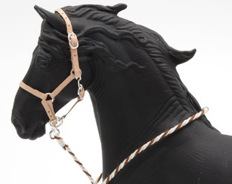 Handgefertigtes Lederhalfter mit Führleine für Schleich Pferde