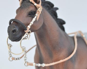 Handgefertigte Western Trense/Headstall mit Hackamore für Schleich und andere ähnlich große Modelpferde Pferde Chevaux Paard Caballo Cavallo