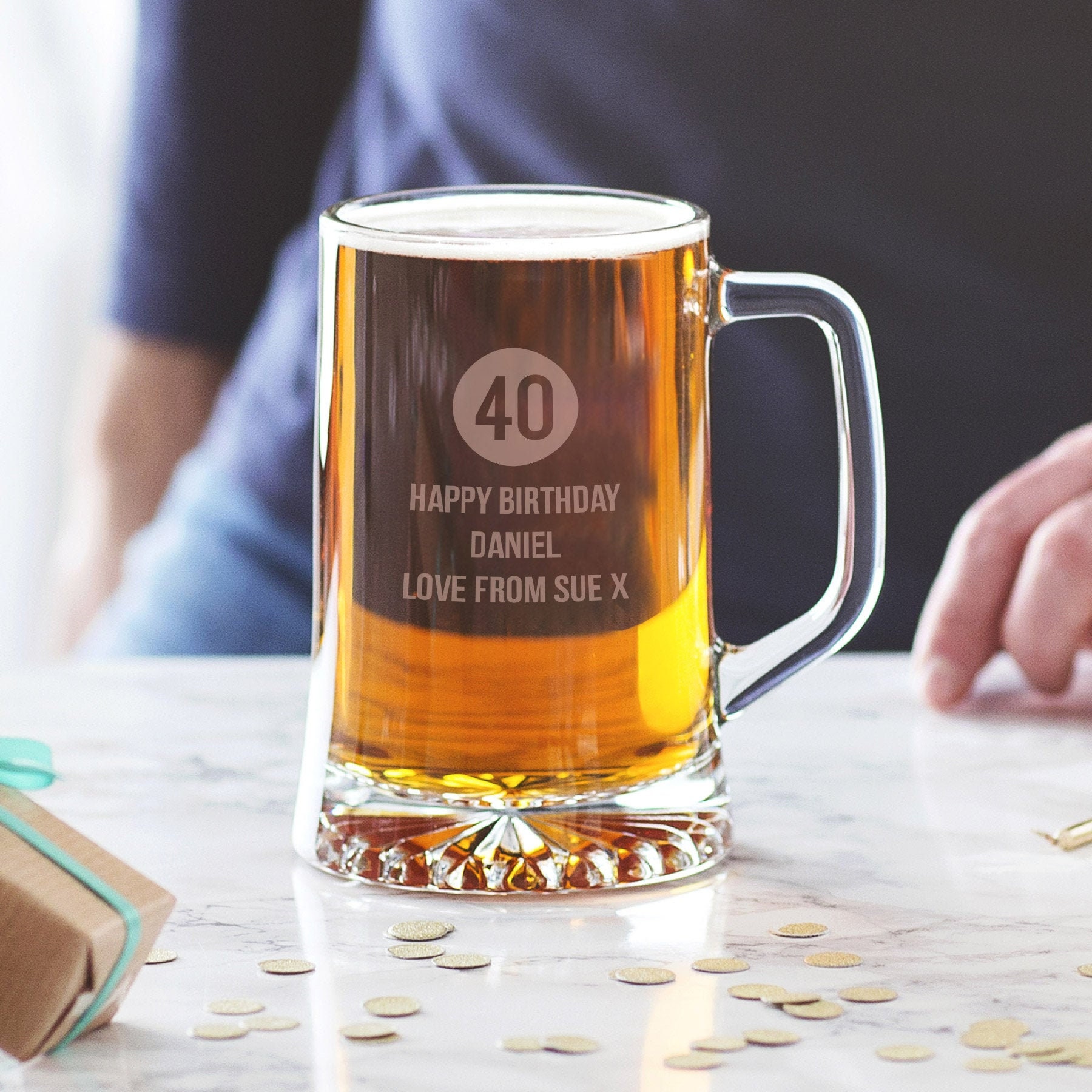 Personalized Uncle Beer Mug Best Birthday Gifts for Uncle from Niece Nephew Engraved Glass Tankard with Handle 