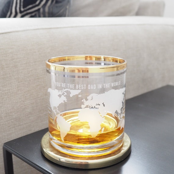 Personalised World Map Gold Banded Tumbler Glass Whisky - Old World Map Glass Coffee Table Personalised World Map Gold Banded Tumbler Glass Whisky - Old World Map Glass Coffee Table