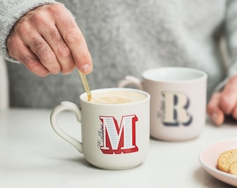 Personalised Letter Alphabet Initial Mug Cup Christmas Gift For Her Sister Best Friends Stocking Filler Coffee Tea Lover Gift - CPM102