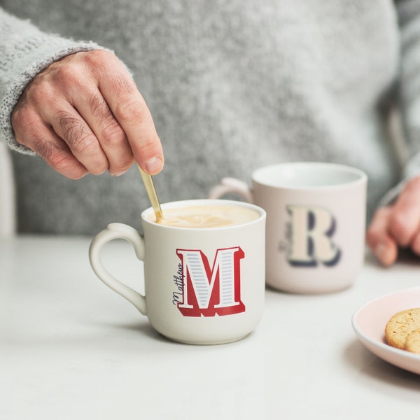 Personalised Letter Alphabet Initial Mug Cup Christmas Gift For Her Sister Best Friends Stocking Filler Coffee Tea Lover Gift - CPM102