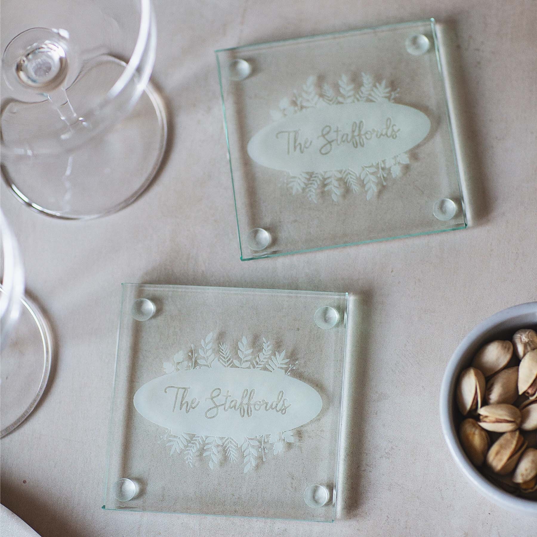 Wedding glass coasters deals