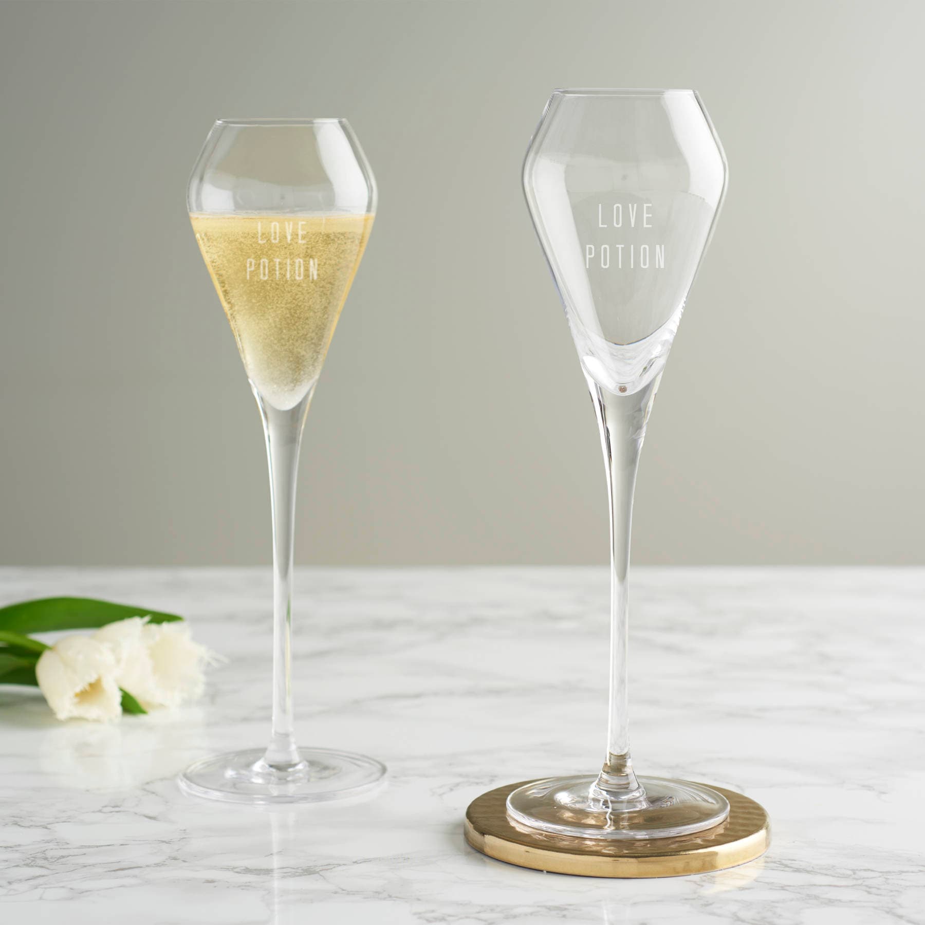 Tulip Champagne Flutes Tulip Champagne Glass Etched Prosecco Etsy