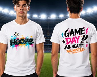 Game Day All Heart All Hustle PNG SVG, Hoops Basketball Design, Sports Shirt Graphic, Basketball Mom Gift, DTF Sublimation, Instant Download