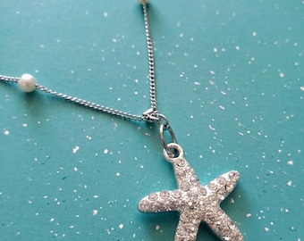Silver Starfish Necklace with Faux Pearls | Beach Elegance Jewelry