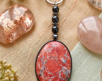 Genuine Orange-Red Stone Fashion Keychain | Boho Multicolor Bright Orange Red Accent Fashion Accessories