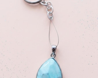 Genuine Aqua Howlite Stone Fashion Keychain | Boho Charm Bag Accessory