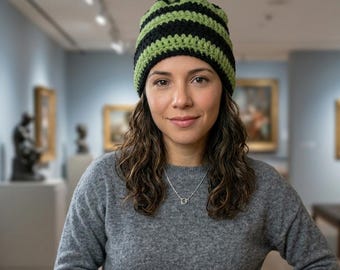 Green & Black Beanie | Slightly Slouchy at Top (Fitted at Bottom) | Crochet Hat