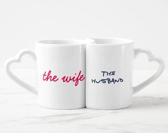 Ceramic Mugs Sets for Married Couples with Heart Handles | His and Hers Mug Set