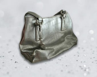 Liz Claiborne Silver Metallic Crocodile Embossed Purse | Vintage Y2K Era | Used Good Condition
