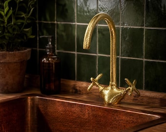 Unlacquered Brass Gooseneck Faucet, Handmade Moroccan  Tap, Luxury  Mixer