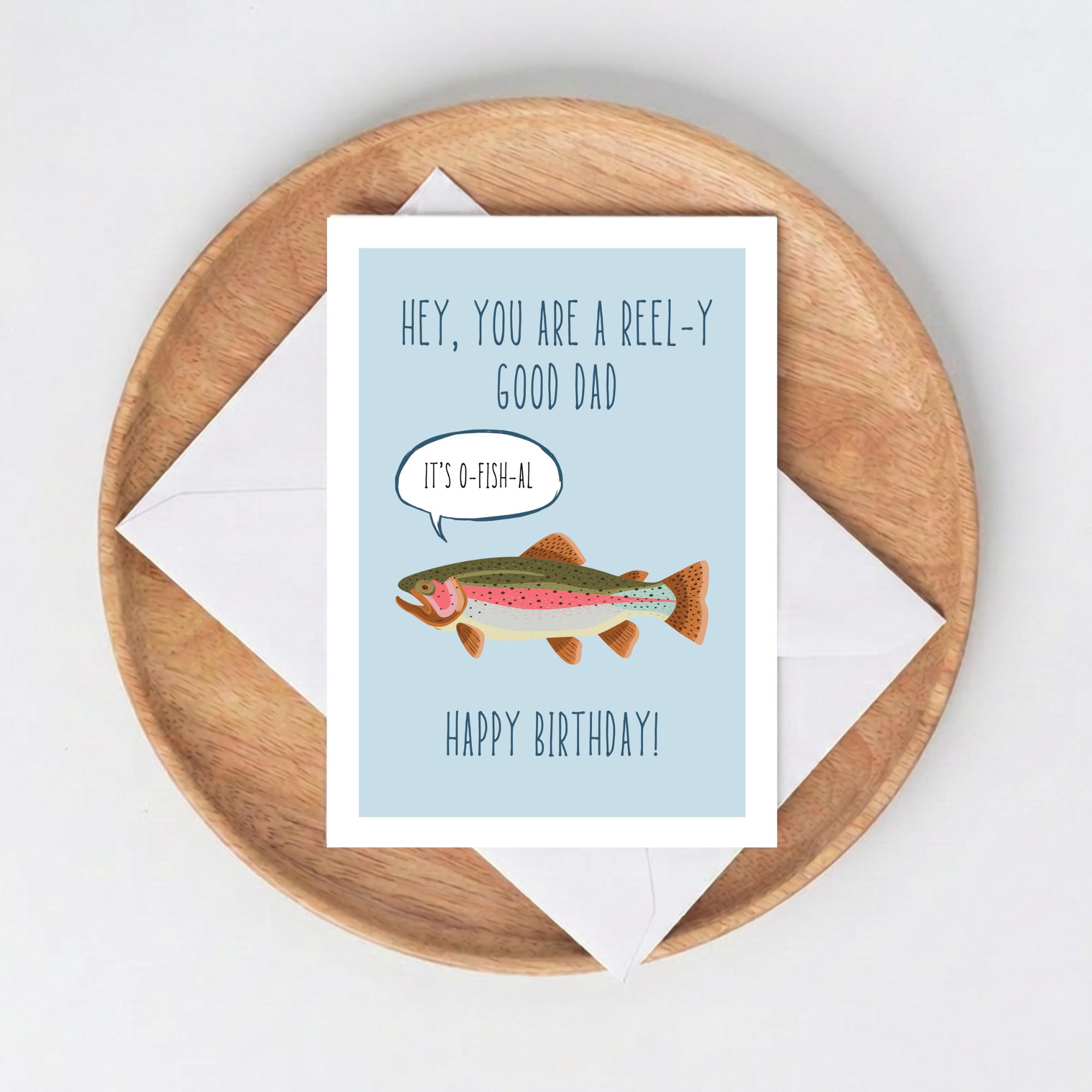 Funny Fishing Birthday Card for Dad, Reel-y Good Dad Card, Fish Pun ...