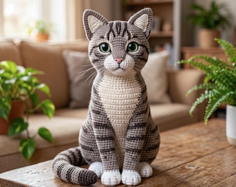 Realistic Tabby Cat Crochet Pattern PDF | Amigurumi Kitten Plush (Digital Download)