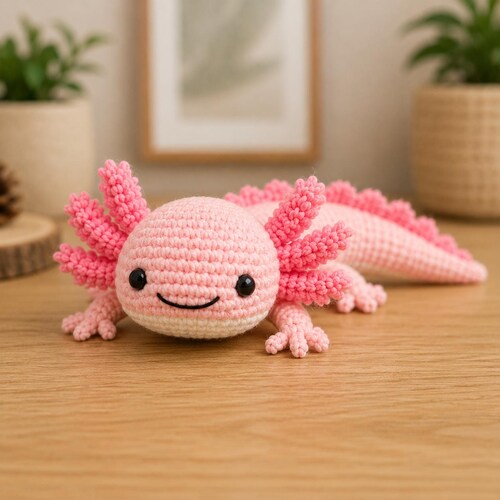 Schema PDF per realizzare un axolotl all'uncinetto / Axolotl rosa kawaii amigurumi con branchie soffici / Regalo per fan di Minecraft / Tutorial per decorare la cameretta dei bambini