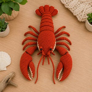 Patrón de langosta a crochet en PDF / Langosta de Maine amigurumi realista / Decoración costera / Tutorial sobre la vida marina