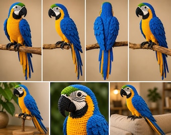 Blue Macaw Crochet Pattern PDF | Realistic Parrot Amigurumi | Tropical Bird Plush | Blue Yellow Macaw Tutorial