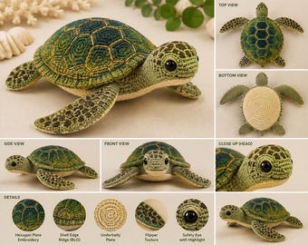 リアルなウミガメの編み図（PDF）｜プレミアムなあみぐるみ海洋動物チュートリアル｜本物そっくりのカメのぬいぐるみ｜伝統的な海岸模様
