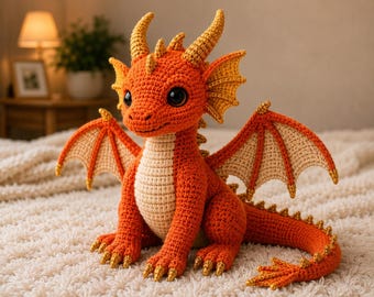 Crochet Dragon Pattern PDF | Amigurumi Fire Dragon Plush Tutorial (Instant Download)