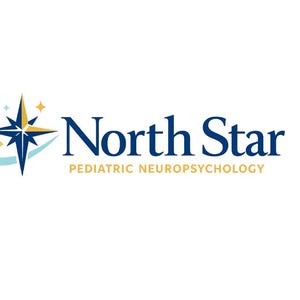May include: Logo for North Star Pediatric Neuropsychology. The logo features a stylized compass rose in blue and gold, with the words "North Star" in a dark blue font and "Pediatric Neuropsychology" in a gold font.