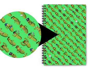 Pickle Cartoon Spiral Notebook, Funny Character Artwork