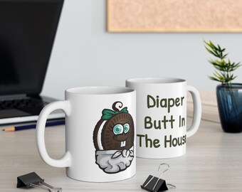 Diaper Butt Cookie Mug: Funny Baby Cartoon, 11oz Ceramic Mug