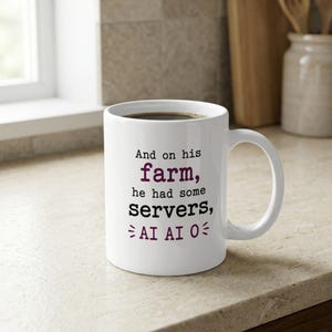 Funny AI Programmer Coffee Mug, Tech Humor Server Farm Mug, Gift for Software Engineer, Computer Science Geek Present, IT Developer Cup