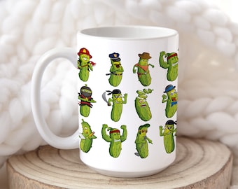 Funny Pickle Cartoons Coffee Mug: Wraparound Design, 15oz