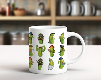 Funny Pickle Cartoon 11oz Coffee Mug: Whimsical Ceramic Design