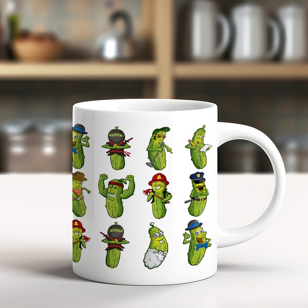 Pickle Cartoons Coffee Mug: Funny Pickles Design - Perfect for Pickle Lovers, 11oz White Ceramic Mug (MU004)