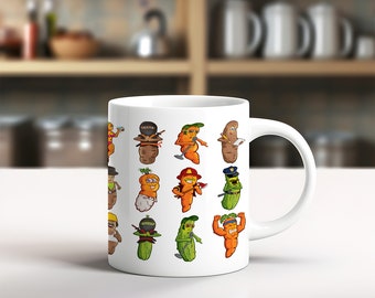 Cartoon Veggie Art Coffee Mug: Unique Vegetarian Gift
