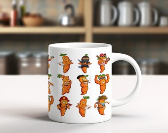 Cartoon Carrot Characters Coffee Mug: Fun Foodie Gift