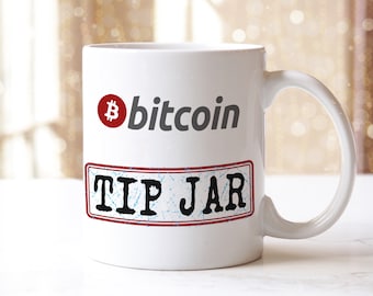 Bitcoin Tip Jar Coffee Mug: Humorous Crypto Gift for Fans