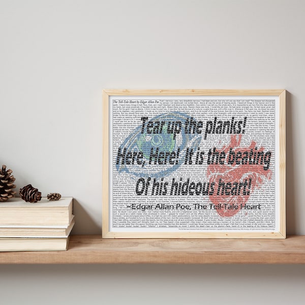 Literature Poster: The Tell-Tale Heart by Poe - Famous Quote & Complete Short Story Literary Poster / 11x8.5 / Landscape / DIGITAL DOWNLOAD