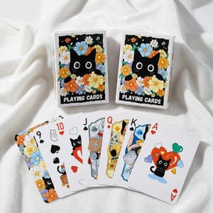 Black Cat Floral Playing Cards | Kawaii Daisy Poker Deck for Cat Lovers
