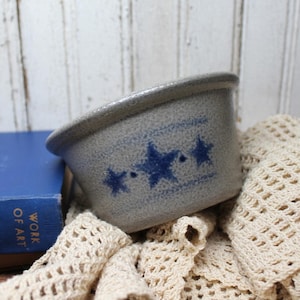 Vintage Rowe Pottery Salt Glazed Stoneware Bowl, Cobalt Blue Three Star Pattern, Hand-Thrown
