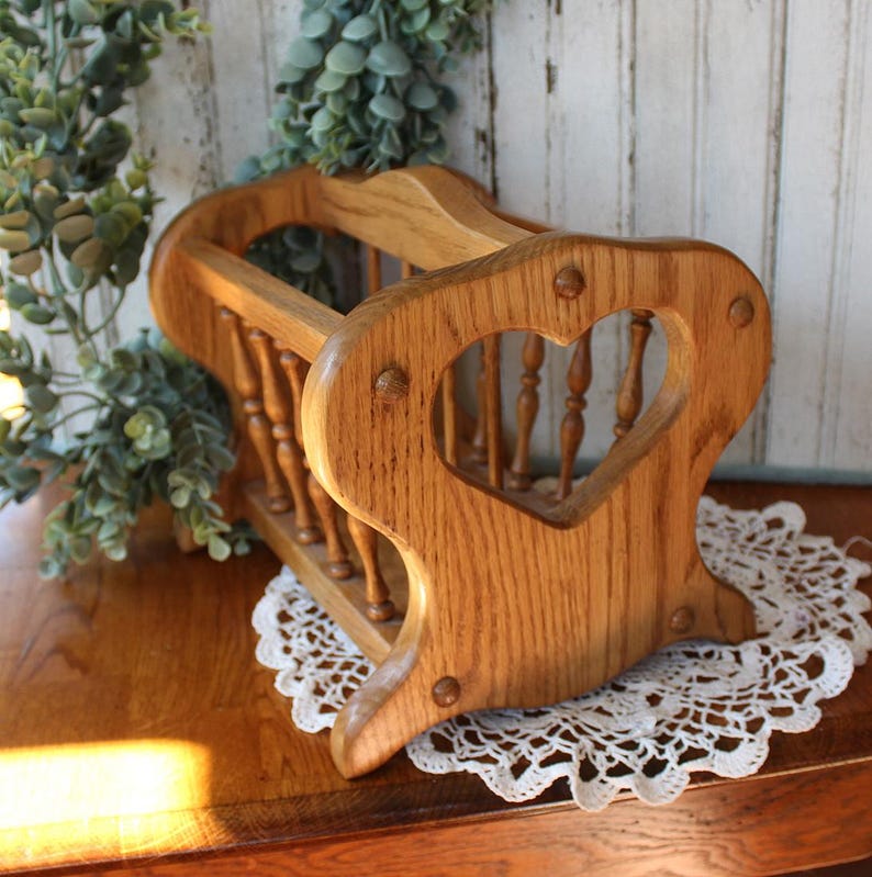 Vtg Oak Mini Magazine Remote Control/book Caddie Desktop Book Cradle ...