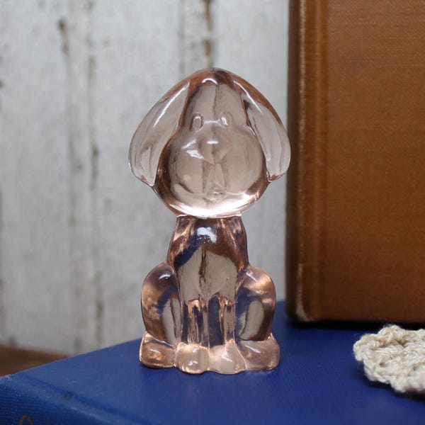 Adorable Vintage 1970s "Crystalite" Molded Glass Hound/Puppy Figurine.