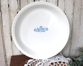 Vintage Corning Ware Blue Cornflower 9 Inch Pie Plate, Retro Ceramic Baking Dish
