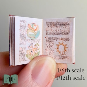 Printable miniature book, 15th century Medieval astrology 6th 12th scale , antique dollhouse scale book, instant download pdf
