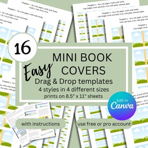 Modelos de capa de mini livros, mini livros para potes de livros, diários de leitura, pote de TBR, enfeites de Natal, casa de bonecas e canto de livros, editável pelo Canva
