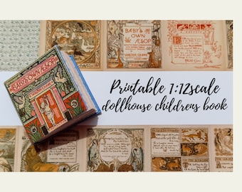 Libro para niños de casa de muñecas en miniatura imprimible, miniaturas de casa de muñecas a escala 12, fábulas en miniatura Libro de Esopo del bebé de 1908