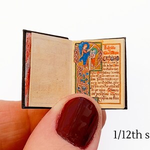 Pu&ograve; includere: Un libro in miniatura con una copertina nera e un'illustrazione dettagliata sulla pagina aperta. Il libro &egrave; in scala 1/12.