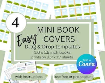 Plantillas de portada de minilibros de 1 x 1,5 pulgadas, minilibros para diarios de lectura, frasco TBR, adornos navideños, casa de muñecas y rincón de lectura editables en Canva