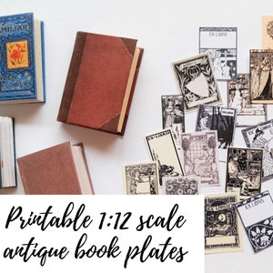 Antique book plates, 1/12th scale dollhouse printables, miniature digital ephemera, Ex Libris for miniaturists (19 different book plates)