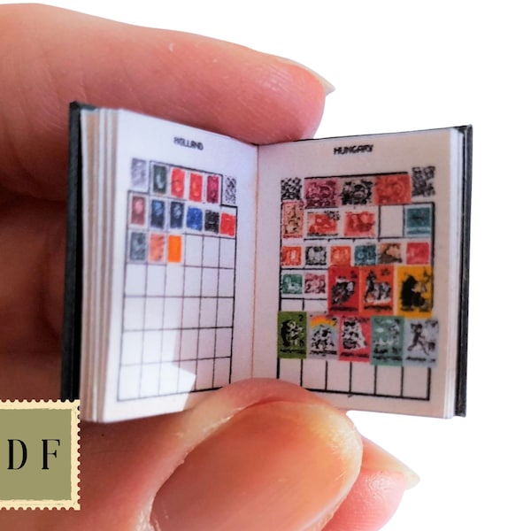 Printable miniature stamp album, 1/12th scale miniatures, dolls house miniature digital download