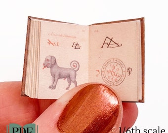 Miniature Faust's grimoire, dollhouse scale book of magic, 1/6th scale, 1/12th scale, printable pdf Halloween witchcraft diorama, occult
