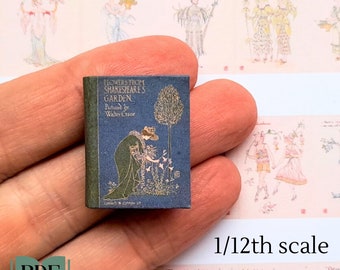 印刷可能な1/12のミニチュアブック、DIYドールハウススケール、シェイクスピアの庭の花のイラストとシェイクスピアの引用、PDF