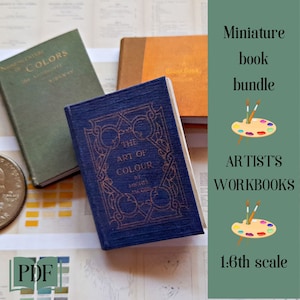Miniature books for doll house, printable miniature artist&#39;s books, set of 3, 1/6th dollhouse scale, dollhouse printable OPENABLE